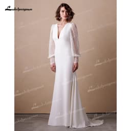 Sexy V Neck Open Back Lace Puff Sleeve Mermaid Wedding Dress for Women Boho Bridal Gown Vestidos De Novia 2025 Robe Customized