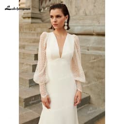 Sexy V Neck Open Back Lace Puff Sleeve Mermaid Wedding Dress for Women Boho Bridal Gown Vestidos De Novia 2025 Robe Customized