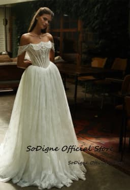  SoDigne A-line Off Shoulder Lace Wedding Dresses Sleeveless Bridal Dress Boho Long Bride Gown Vestidos De Novia Customized