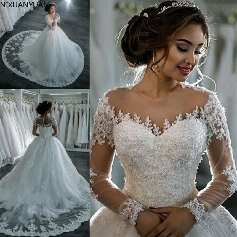Elegant Dresses for Women Long Sleeve Wedding Dress Brides Robe Ball Gown Boutique Bride Female Floor-length Formal Customized