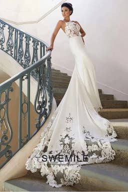SWEMILE Elegant Mermaid Wedding Dress for Women Spaghetti Straps Button Appliques Bride Gowns Vestidos Para Mujer Customized