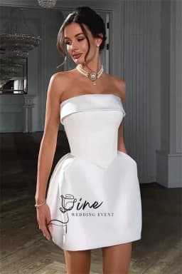 Oine Customized White Short Wedding Dresses Strapless Mini Sexy Bridal Gowns Sleeveless Formal Party Dress for Bride Birthday