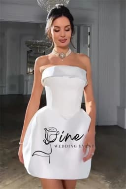 Oine Customized White Short Wedding Dresses Strapless Mini Sexy Bridal Gowns Sleeveless Formal Party Dress for Bride Birthday