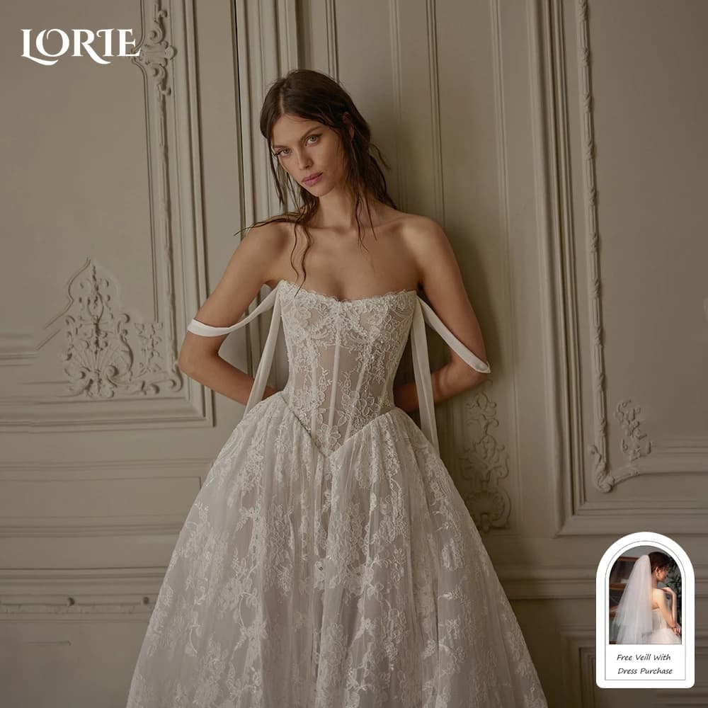 LORIE Bohemia Wedding Dresses Lace Sweetheart Flower Appliques Lace Bridal Gown A-Line Beach Boho Wedding Party Dress customized