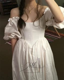 ML Simple Taffeta Wedding Dress Korea Photo Shoot Puff Sleeves Bridal Gown A line Floor Length 웨딩드레스 Customized