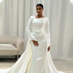 Popular Long Sleeves Unique Neckline Satin Mermaid Wedding Dresses With Detachable Train Custom Made 2025 Vestido De Noival