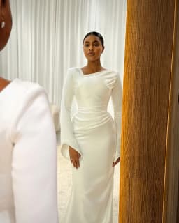 Popular Long Sleeves Unique Neckline Satin Mermaid Wedding Dresses With Detachable Train Custom Made 2025 Vestido De Noival