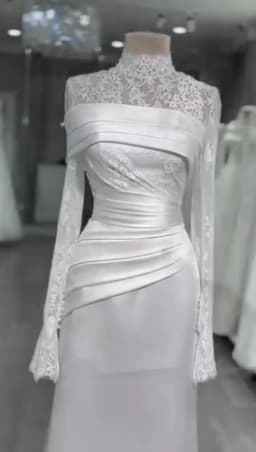 QICHE Satin Muslim Wedding Dresses High Neck Lace Full Sleeves Bride Gowns Dubai Modest White Long Bridal Dress Customized
