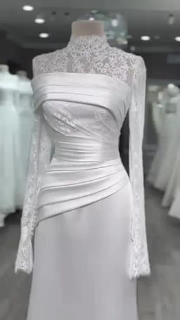 QICHE Satin Muslim Wedding Dresses High Neck Lace Full Sleeves Bride Gowns Dubai Modest White Long Bridal Dress Customized