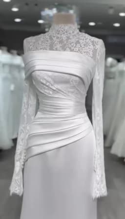 QICHE Satin Muslim Wedding Dresses High Neck Lace Full Sleeves Bride Gowns Dubai Modest White Long Bridal Dress Customized