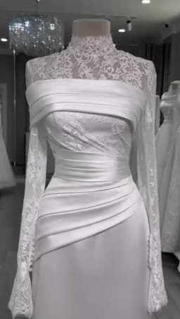 QICHE Satin Muslim Wedding Dresses High Neck Lace Full Sleeves Bride Gowns Dubai Modest White Long Bridal Dress Customized