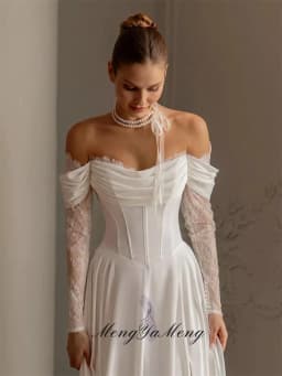 Elegant Ivory Satin Wedding Dresses Off Shoulder Lace Long Sleeves Bridal Gowns A line Long Robe De Mariée Customized 2026
