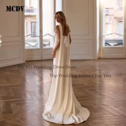 Satin Mermaid Wedding Dress Ribbons Strapless Slit Civil Reception Dresses For Weddings Sweep Train vestido noiva Customized