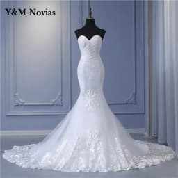 Y&M New Arabic Aso Ebi Vintage Lace Beaded Sequined Wedding Dresses Strapless Mermaid Bridal Dress Sexy Customized Wedding Gowns