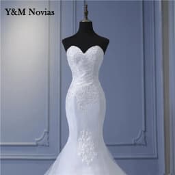 Y&M New Arabic Aso Ebi Vintage Lace Beaded Sequined Wedding Dresses Strapless Mermaid Bridal Dress Sexy Customized Wedding Gowns