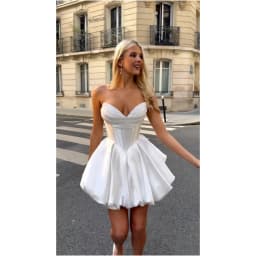 Rebecca Customized White Beaded Bud Skirt Wedding Dress Lace-Up Satin Pleats Vestidos De novia Sleeveless Mini After Party 2026