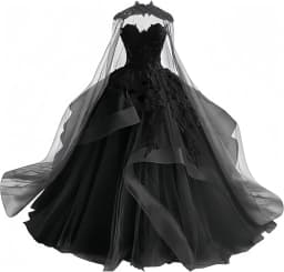 Gothic Victorian Tulle Wedding Dresses for Bride Black Lace Bridal Gowns Puffy Strapless Wedding Gown Dress with Cape