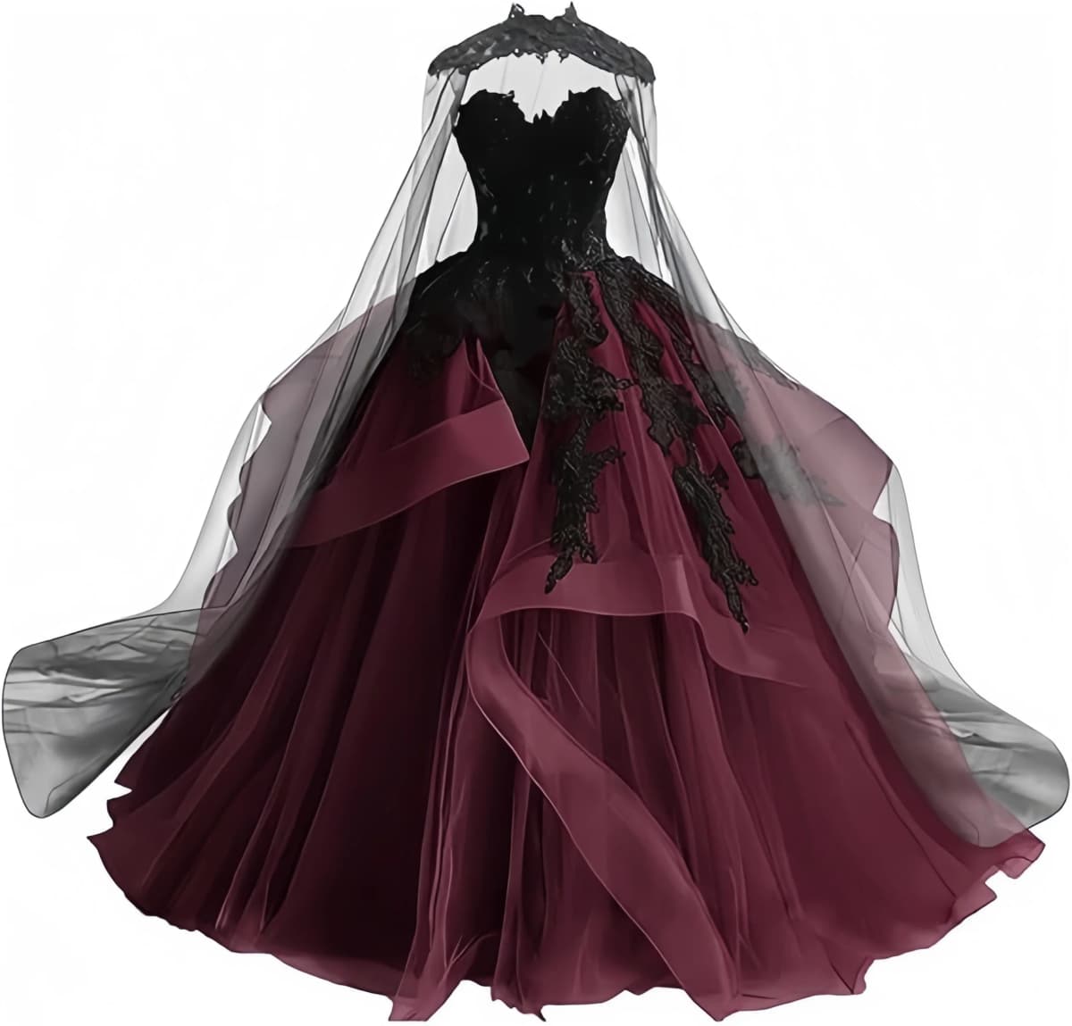 Gothic Victorian Tulle Wedding Dresses for Bride Black Lace Bridal Gowns Puffy Strapless Wedding Gown Dress with Cape