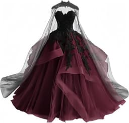 Gothic Victorian Tulle Wedding Dresses for Bride Black Lace Bridal Gowns Puffy Strapless Wedding Gown Dress with Cape