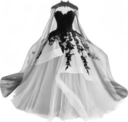 Gothic Victorian Tulle Wedding Dresses for Bride Black Lace Bridal Gowns Puffy Strapless Wedding Gown Dress with Cape