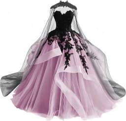 Gothic Victorian Tulle Wedding Dresses for Bride Black Lace Bridal Gowns Puffy Strapless Wedding Gown Dress with Cape
