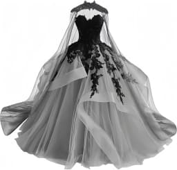 Gothic Victorian Tulle Wedding Dresses for Bride Black Lace Bridal Gowns Puffy Strapless Wedding Gown Dress with Cape