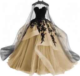 Gothic Victorian Tulle Wedding Dresses for Bride Black Lace Bridal Gowns Puffy Strapless Wedding Gown Dress with Cape