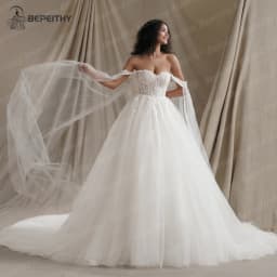 BEPEITHY Customized Sweetheart Glitter Princess Wedding Dresses For Women With Flown Bride Plus Size Ivory Bridal Ball Gown 2026