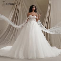 BEPEITHY Customized Sweetheart Glitter Princess Wedding Dresses For Women With Flown Bride Plus Size Ivory Bridal Ball Gown 2026