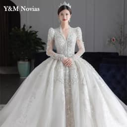 Customized Luxury Bedad Long Sleeve Winter Wedding Dress 2025 New V Neck Vestido De Noiva For Bride Gown Plus Size Floor Length