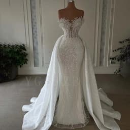 Luxurious Mermaid Wedding Dresses 2025 Bride Strapless Heavy Beaded Lace 2 In 1 Detachable Overskirts Bridal Gown Customized