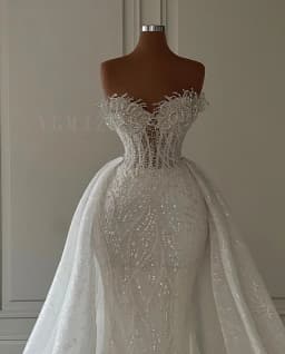 Luxurious Mermaid Wedding Dresses 2025 Bride Strapless Heavy Beaded Lace 2 In 1 Detachable Overskirts Bridal Gown Customized