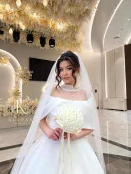Customized Satin Ball Gown Wedding Dress Off Shoulder Cape Sleeve Pearl Sheer High Neck A Line Bridal Gown With Train We