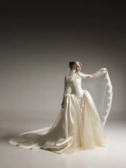 Vestido De Novia Desmontable 2 En 1 Lace Wedding Dress Satin Vestidos Para Boda Por La Iglesia Corset Long Sleeve Vintage Noiva