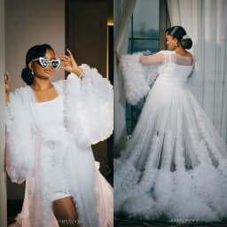 Extra Puffy Bridal Wedding Robe Customized Women Dress Nightgown Long Sleeves Ruffles Sleepwear Bathrobe Bride Pajamas