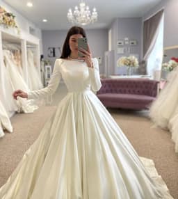 SoDigne Conservative Wedding dress Satin Wedding Dresses Full Sleeve Muslim Bridal Gown Modest Long Wedding Gown Customized