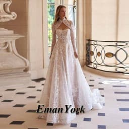 EmanY Delicate Wedding Dresses for Women with Appliques A-line Sleeveless Lace up Pleat Robe De Soiree De Mariage Customized