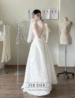 Classic Jacquard Satin Wedding Party Dress Square Collar Ivory A-Line Korea Photo Shoot Bridal Reception Gown Customized