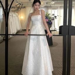 Classic Jacquard Satin Wedding Party Dress Square Collar Ivory A-Line Korea Photo Shoot Bridal Reception Gown Customized