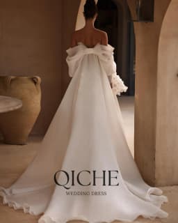 QICHE Mini 3D Flowers With Pearls Wedding Dress Detachable Puffy Sleeve And Train vestidos de novia A-line After Party