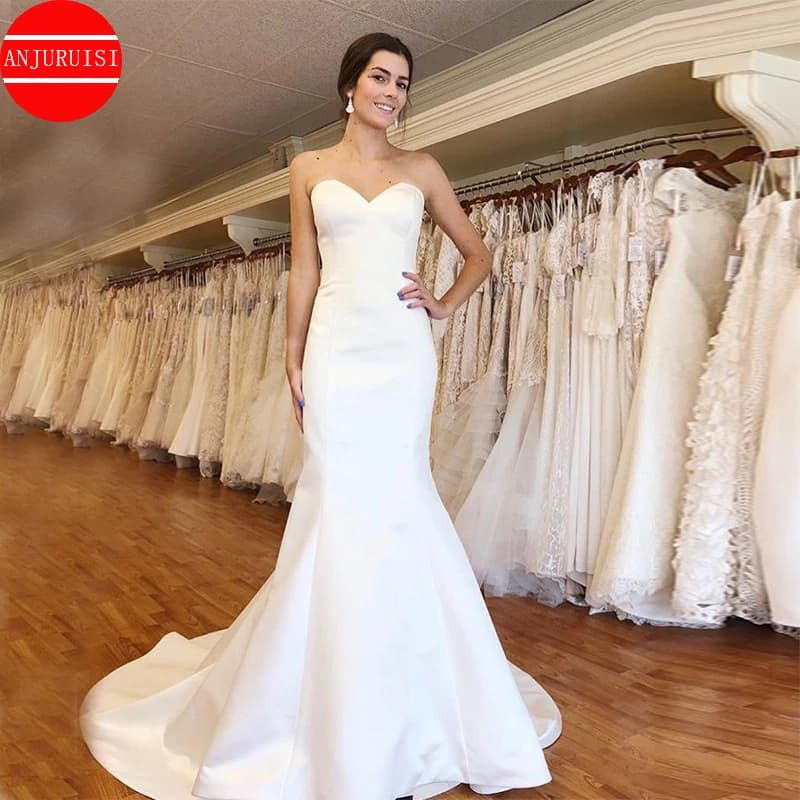 Simple White Satin Wedding Dresses For Women 2026 Bride Gown Sweetheart Mermaid Vestido De Novia Cheap Suknia Ślubna Lace Up