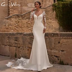 Elegant Wedding Dresses for Bride Square Collar Full Sleeves Appliques Lace Court Train customized Bridal Gowns Vestido De Noiva