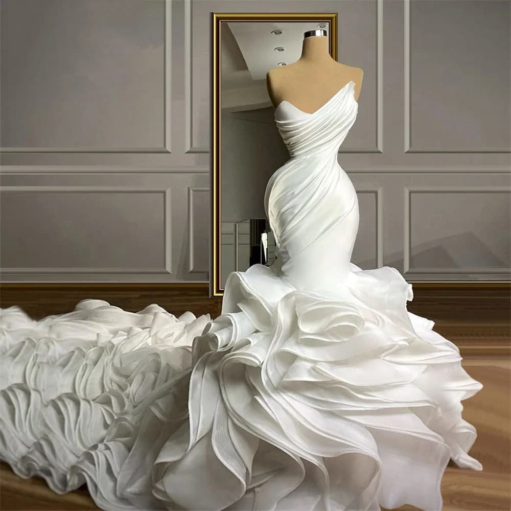 Luxury African Wedding Dresses for Bride 2026 Mermaid Ruffles Long Train Dubai Woman Bridal Gowns Plus Size Vestido De Novia