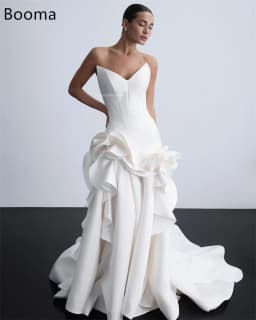 Booma A-Line Wedding Dresses Strapless Sleeveless Pleat Flower Satin Long Elegant Brides Gown Custom Made 2025