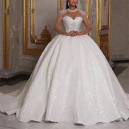Customzied Sparkle Africa Wedding Dresses 2026 Luxury Ball Gown Glitter Beads Sequin Long Sleeves Sexy Dubai Bride Bridal Gown