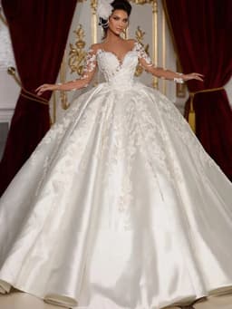 Vintage Wedding Dress Satin With Embroidery Lace Princess Ball Gown O-Neck Full Sleeve Customized Bride Dress Vestido De Novia