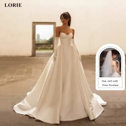LORIE Elegant Ivory Satin Wedding Dresses A-Line Strapless Pleated Fairy Bride Prom Gown Draped Vintage Bridal Gowns Customized