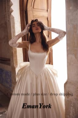 EmanY Attractive Bowknot Wedding Dresses for Women Beads Spaghetti Straps Satin Bridal Dress Vestidos De Novia Customized Plus