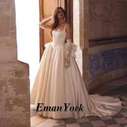 EmanY Attractive Bowknot Wedding Dresses for Women Beads Spaghetti Straps Satin Bridal Dress Vestidos De Novia Customized Plus