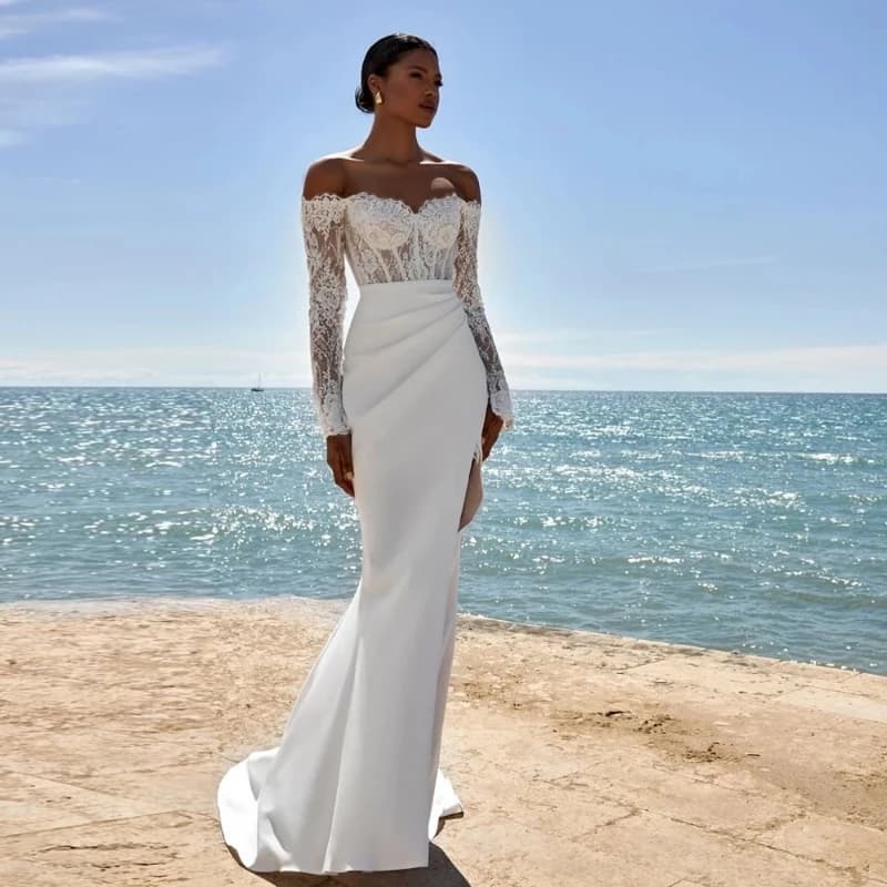 Luxury Lace Mermaid Detachable Beach Wedding Dresses Sweetheart Long Sleeves Slim Brida Gowns Customized 2025